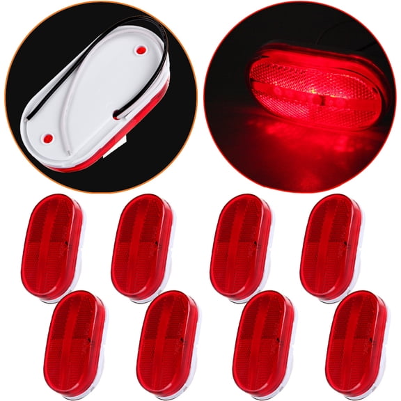 ECCPP Pack of 8 Universal Waterproof 12V Trailer Truck RV Red LED Oblong Side Marker Light 6 Leds/unit