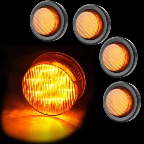 ECCPP QTY(4) Amber Led 12V Round Side Marker Light Clearance Lamp Assembly w/Rubber Mounting Grommet and Pigtails Trailer Truck