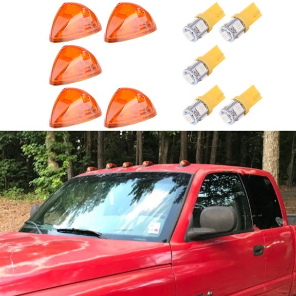 ECCPP QTY(5) Amber Cab Roof Top Marker Running Lamps w/Yellow LED Light Bulbs For Truck Pickup 4x4 SUV