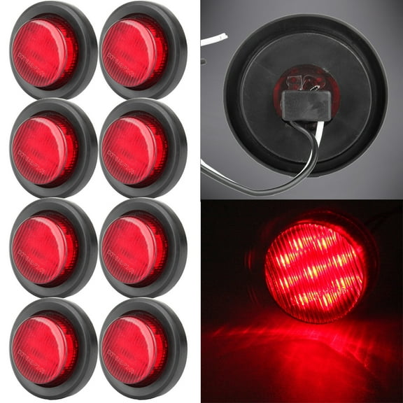 ECCPP QTY(8) Truck Trailer Waterproof 2" Red 9 LED Round Side Marker Clearance Light 12V w/Rubber Mounting Grommet and Pigtails