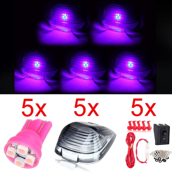 ECCPP Round-Shape Cab Marker Light+Wiring Pack T10 4-3528-SMD Purple/Pink LED Bulbs (Smoke Len Total 5)