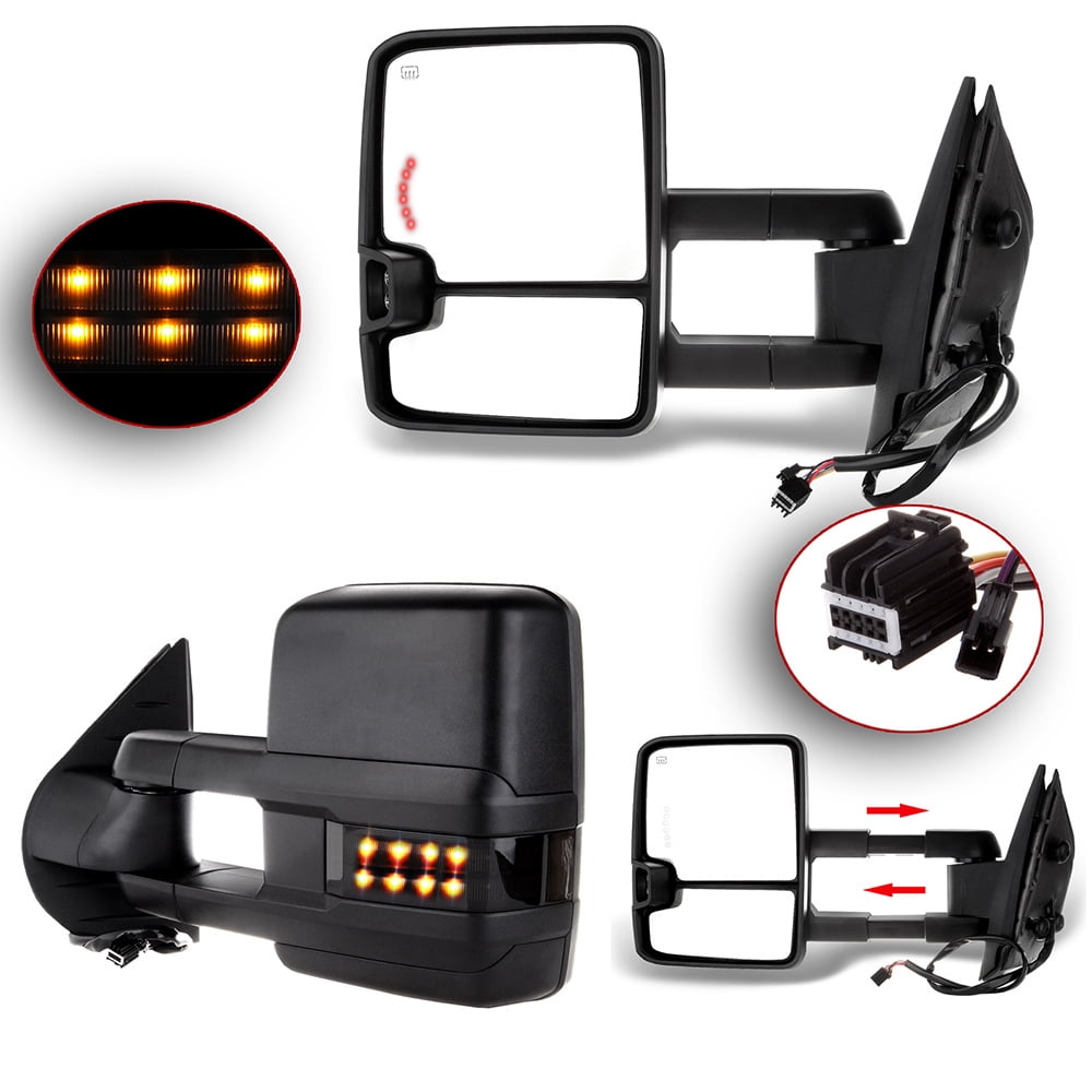 ECCPP Tow Mirrors Replacement fit for 2008-2013 for Chevy for Silverado for Suburban for GMC for Sierra for Yukon 1500 2500 3500 Power Heated Led Smoke Signal Pair Mirrors