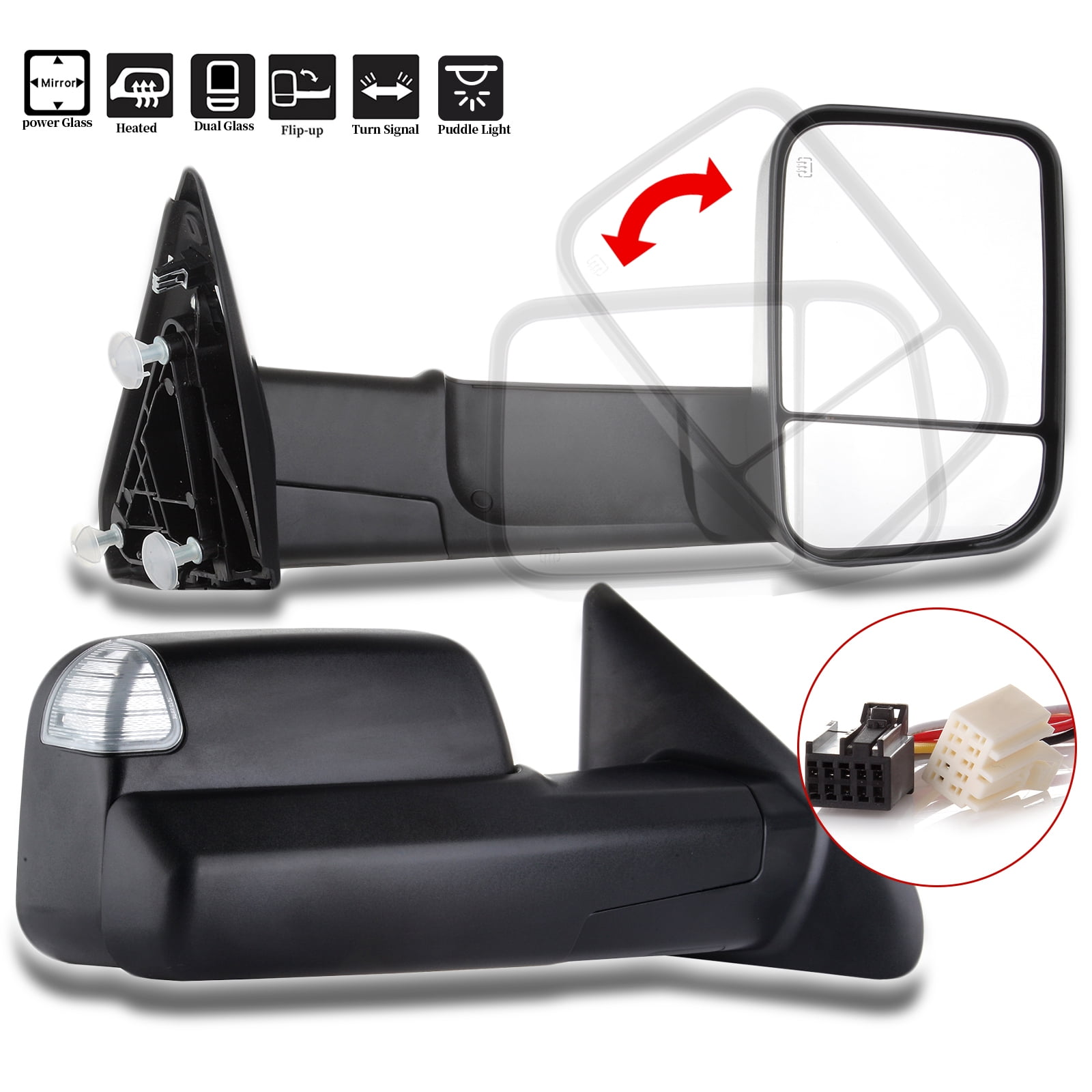 Chrome Power Heated Towing Mirrors With Puddle Light & Signal - Pair For 09-15 Ram 1500/2500/3500