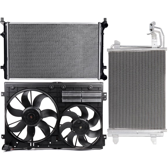 ECCPP VW3115113 Cooling Fan*1 + 2995 Radiator*1 + 3255 Condenser*1 Replacement for 2008 for V-olkswagen for GTI 2009-2010 for V-olkswagen for Jetta