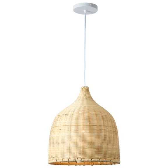 ECD Lighting Boho Rattan Basket LED Pendant Light Fixture - E26 Base Light Bulbs, Ceiling Hanging Light Chandelier for Kitchen, Dining, Bedroom