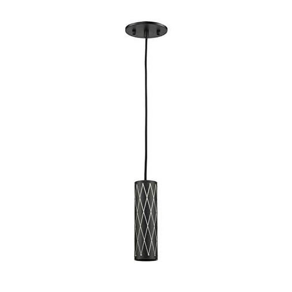 ECD Lighting Modern Crystal Glam 8 Inch Pendant LED Light Fixture - Cylindrical Ceiling Light Fixture, 40 Inch Cord Hanging Lamp for Home Decor, Kitchen Island - Black, Silver