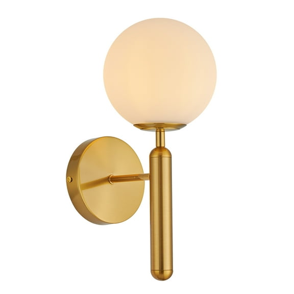 ECD Lighting Modern Milky Shade Glass Globe Wall LED Light Fixture - Minimalist Wall Lamp Metal Arm Sconces for Home Decor, Room Decor, Restaurant