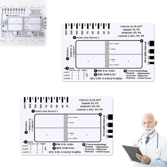 ECG 7 Step Ruler, 7 Step Ruler Ruler Ruler Measuring Tool 7 Step Ruler For /EKG Interpretation Transparent EKG Calipers Measuring Tool Easy To Carry Ruler Follow A 7 (1PC)