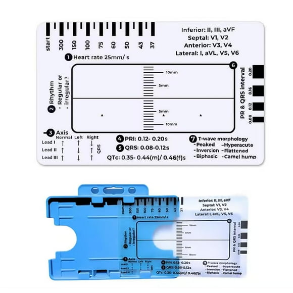 ECG 7 Step Ruler, ECG 7 Step Ruler for ECG/EKG Interpretation, ECG Ruler, Follow a 7 Step Plan, Transparent EKG Calipers Measuring Tool, Portable ECG Assessment Tool EKG Card (1 PC)