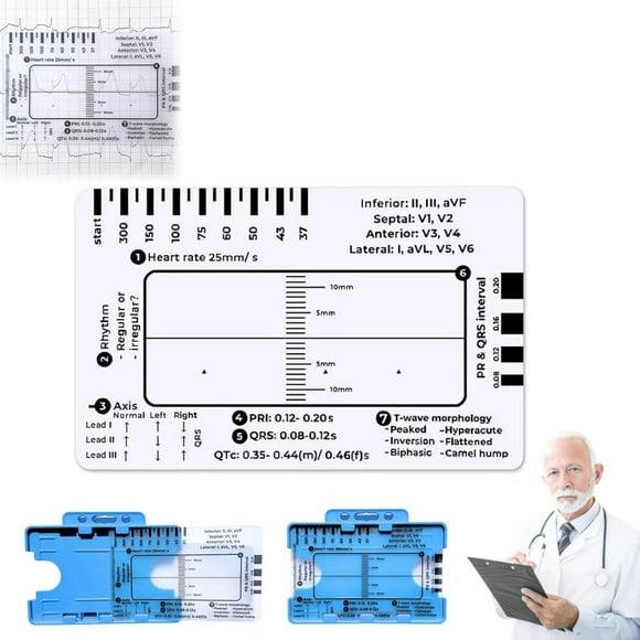 ECG 7 Step Ruler, ECG/EKG 7 Step Ruler Card for ECG/EKG Interpretation, Portable Pocket ECG EKG Card Ruler ECG Reference Guide with Protect Sheath, ECG/EKG Assessment Tool