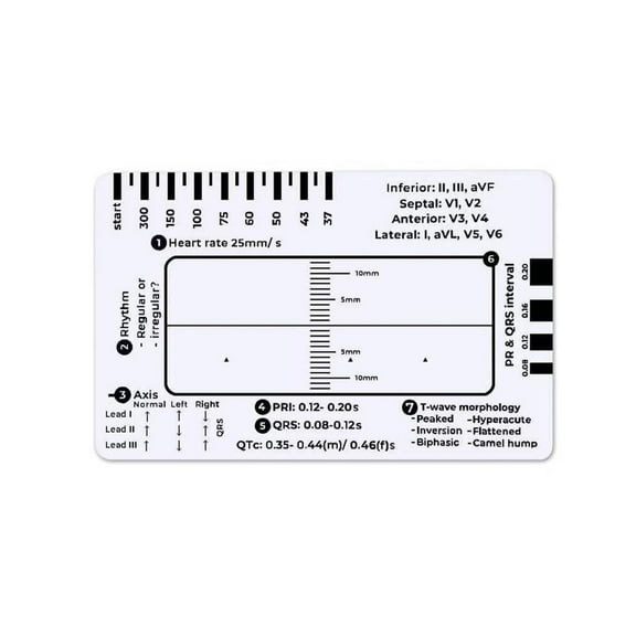 ECG 7 Step Ruler, Plastic Ruler for ECG/EKG Interpretation, Transparent EKG Calipers - A