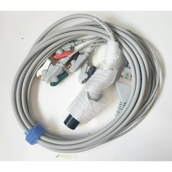 ECG Cable, 5-lead, clip, Defib, AHA, 3.5m, reusable