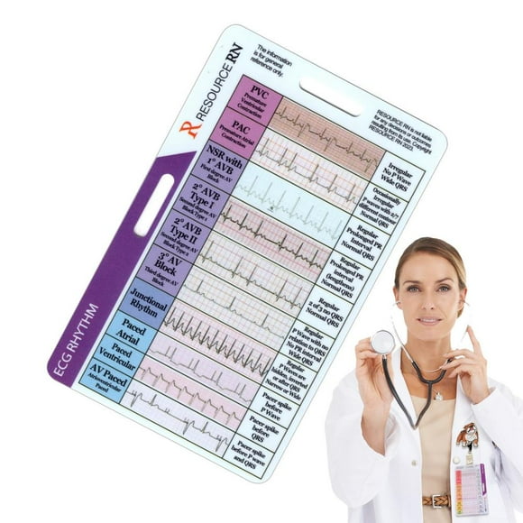 ECG/EKG Rhythm Pocket Card Double Sided ECG/EKG RhythmCalipers Pocket Card EKG Badge Card for Health Care Professionals, Students Studying, Registered Nurses