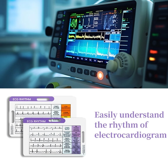 ECG Interpretation Card Reference Guide for Students| Portable EKG Rhythm Guide | Includes 2 Quick-Reference Cards