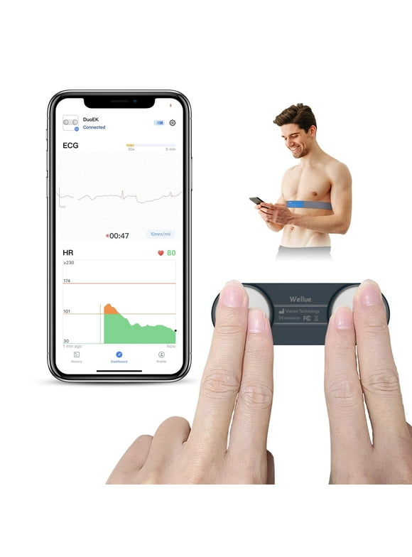 ECG Monitor | Portable EKG Heart Rate Monitor | Wireless Handheld and Strap Chest Wearable | 30s - 15mins Measurement | Free App and Bluetooth | DuoEK