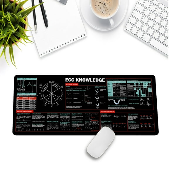 ECG Mouse Pad for Nurses, Cardiology Cheat Sheet, EKG Reference Guide for Medical Students, RN Gift, ICU Desk Accessory, Essential Computer Accessories for Study, Work, and Reference Purposes NNA