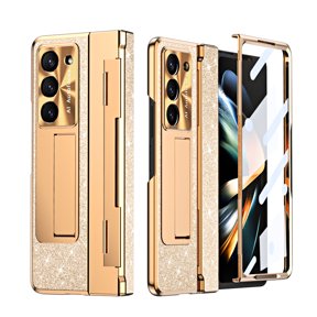 ECH CIRCLE Galaxy Z Fold 5 5G Case with Build-in Screen Protector, Luxury Glitter Bling Full Body Protective Shockproof Kickstand Anti-Fringprint Phone Case Cover for Samsung Galaxy Z Fold 5, Gold
