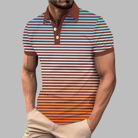 ECHFIPROM Collared Polo Shirts for Men Short Sleeve Jersey Business Casual Wrinkle Resistant Classic Fit Young Mens Tops Orange