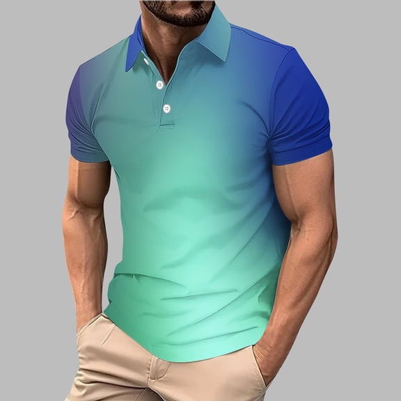 ECHFIPROM Collared Polo Shirts for Men Short Sleeve Stretch Classic Fit Jersey Breathable Green Golf Players Tops