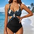 thumbnail image 1 of ECHFIPROM Cutout One Piece Swimsuits for Women Monokini High Cut Floral Navy Ladies Swimwear Tummy Control, 1 of 5