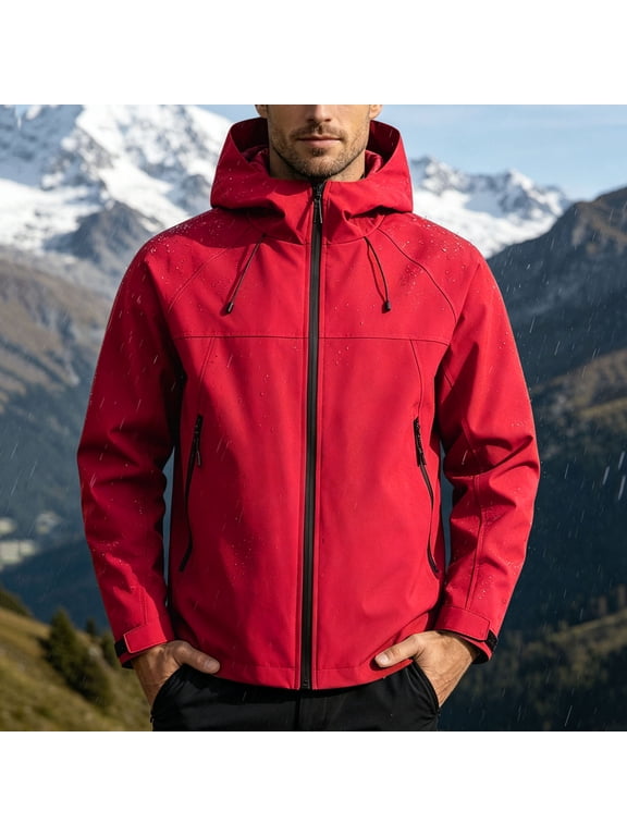 Lightweight Rain Jackets for Men Hooded Outerwear Travel Red Adjustable Hood Big and Talls Rain Coat with Pockets,4XL