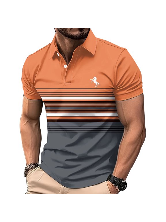 Mens Collared Polo Shirts Short Sleeve Workout Pique Orange Quick Dry Classic Fit Tops for Middle-aged Men