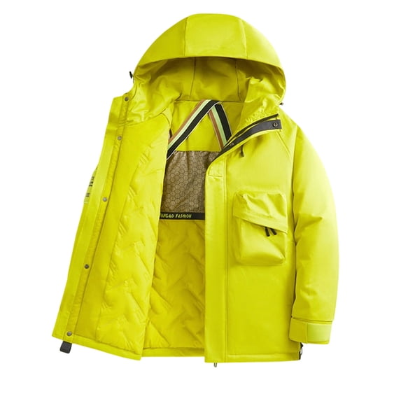 ECHFIPROM Mens Green Rain Jacket Waterproof Hooded Cycling Heavyweight Fleece Lined Work Zipper Winter Rain Coat for Men M