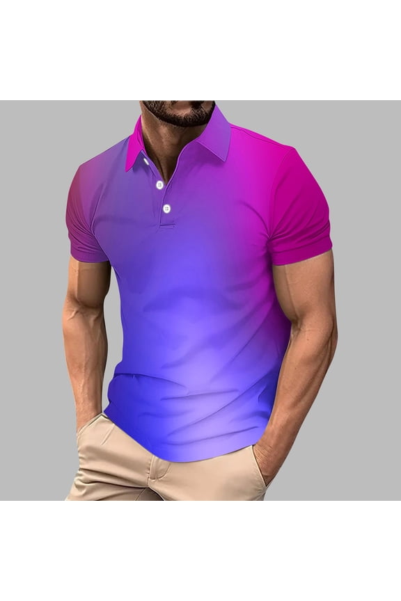 Mens Short Sleeve Polo Shirts Hot Pink Classic Fit Moisture Wicking Jersey Business Casual Tops for Young Men Collared