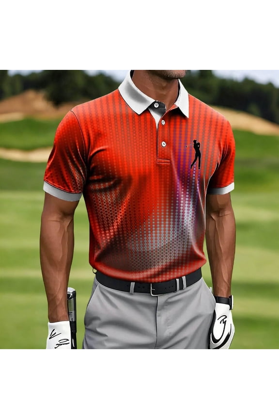Mens Sports Polo Shirts Short Sleeve Collared Stretch Classic Fit Jersey Casual Tops for Middle-aged Men Red