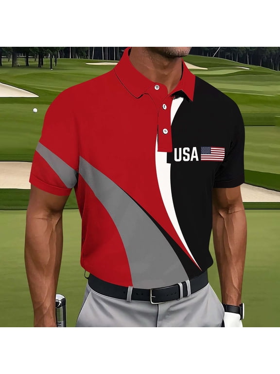 Short Sleeve Polo Shirts for Men Sports Collared Red Jersey Middle-aged Mens Tops Classic Fit
