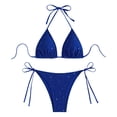 thumbnail image 1 of ECHFIPROM Women's Shiny Triangle Bikini Set,2 Piece Bathing Suits for Women Adjustable Tie Side Swimwear for Beach & Pool,Blue,L, 1 of 6