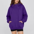 thumbnail image 1 of ECHFIPROM Womens Hoodies with Pocket Oversized Long Sleeve Purple Solid Color Casual Womens 1/4 Zip Hooded Daily Basic Top,M, 1 of 7