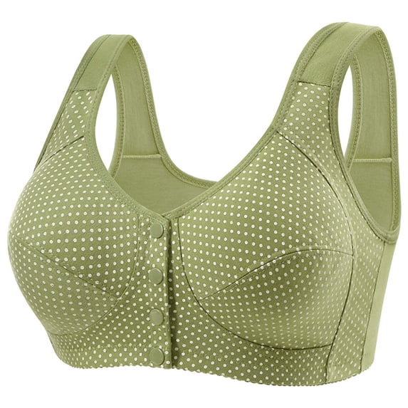ECHFIPROM Womens Plus Size Front Closure Wireless Push up Bra Breathable Adjustable Support Comfort Bra,Green,44BC