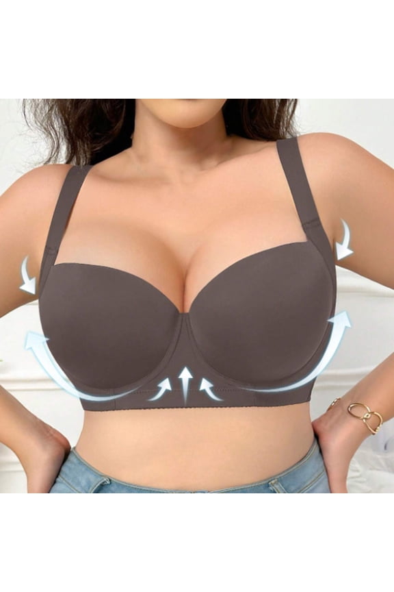 Womens Plus Size Seamless Underwire Deep V Push up Bra Support Full Coverage Bras,Dark Gray,36D