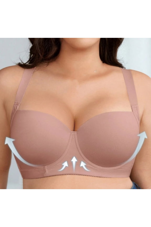 Womens Plus Size Smooth Seamless Deep V Underwire Bra Push up Full Coverage Bra,Pink,46D