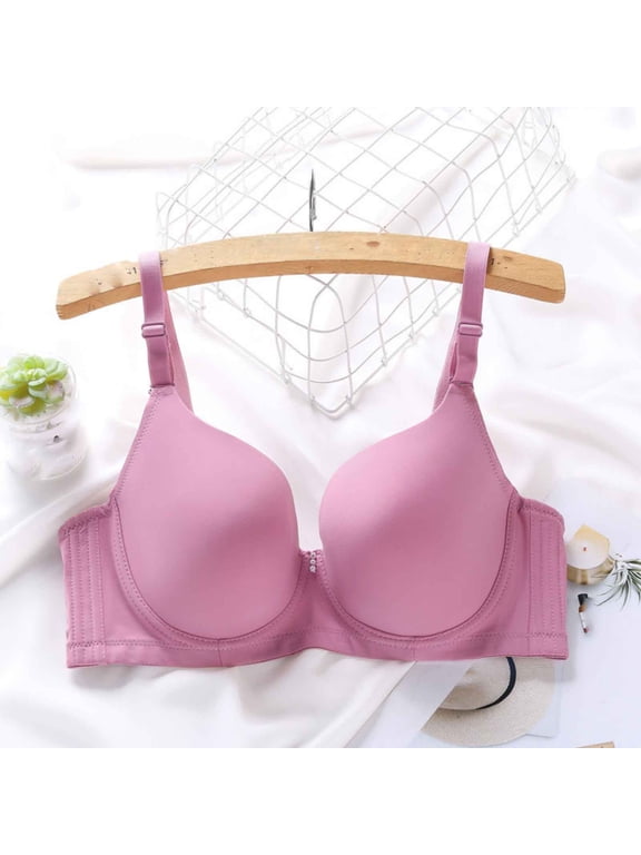 Womens Plus Size Solid Thin Underwire Bra Unpadded Full Cup Push up Support Everyday Bra,Pink,44D