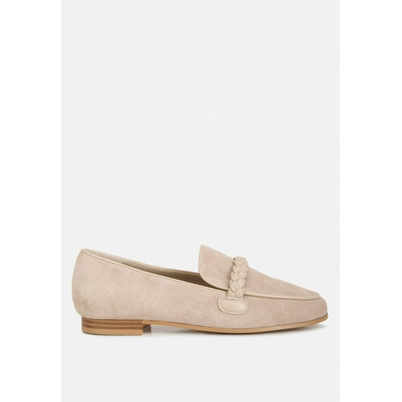 ECHO Suede Leather Braided Detail Loafers In Sand