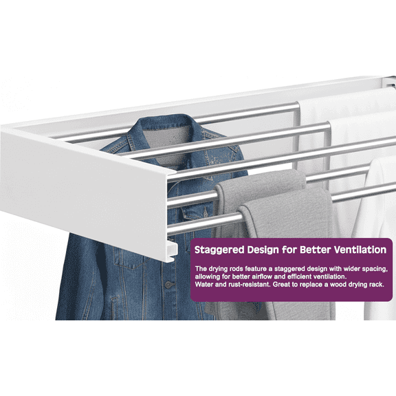 ECHOKRAFTS Wall Mounted Clothes Drying Rack, Foldable Wall Mount Laundry Rack Folding Indoor, Drying Rack Clothing Collapsible, Hidden Space Saver cloths drying rack, Wall drying rack