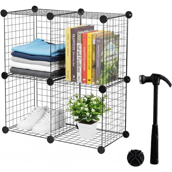 ECHOKRAFTS Wire Cube Storage Organizer, Stackable Closet Storage Basket, 4 Cube Organizer for Closet, Bedroom, Office Stackable Storage Bins, Space Saving Wire Cube Organizer