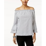 ECI New York Women's Off The Shoulder with Bell Sleeves, White/Black, 8