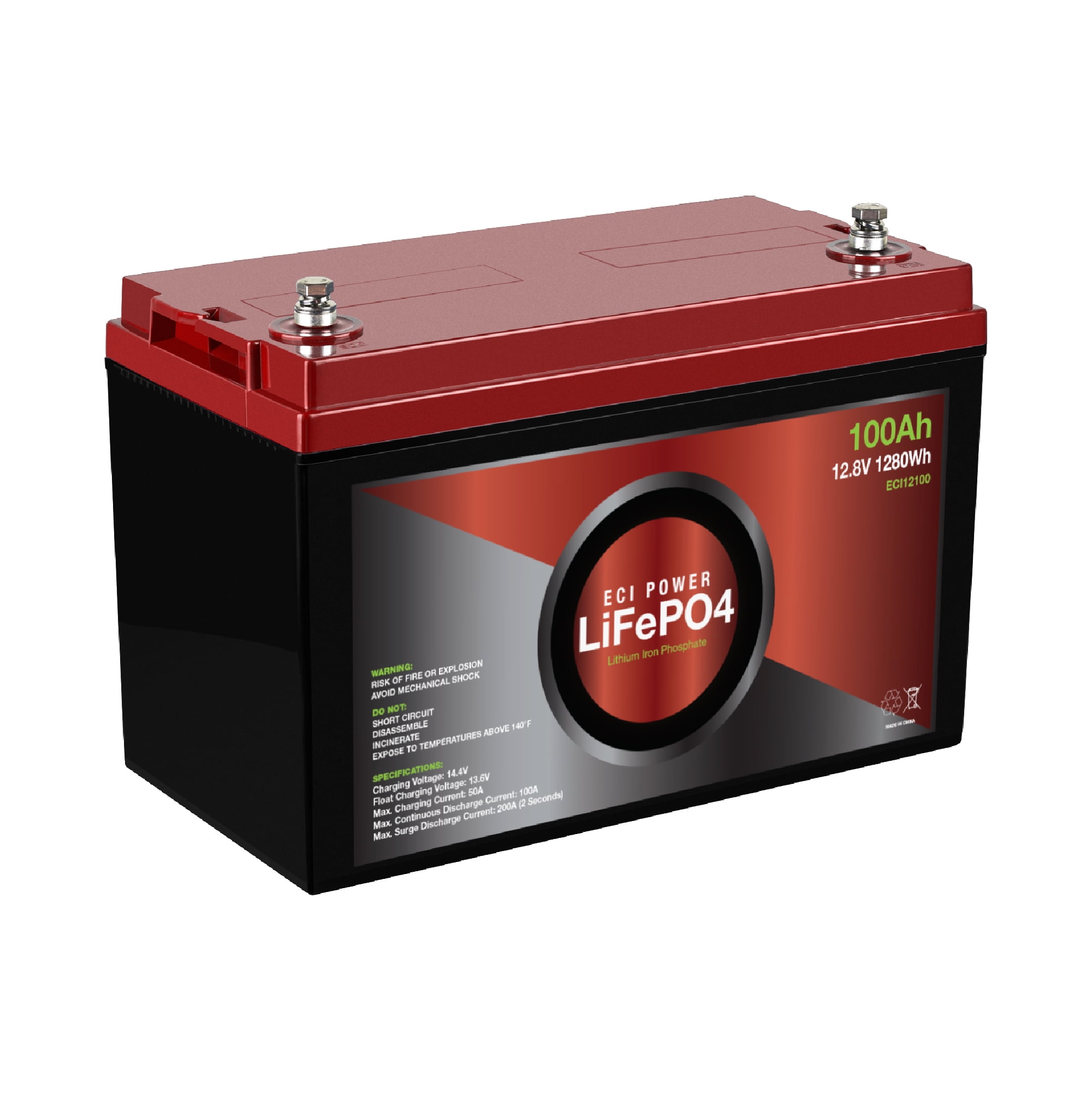 ECI Power 12V 100Ah Lithium LiFePO4 Deep Cycle Rechargeable Battery | 2000 - 5000 Life Cycles & 10-Year lifetime | Built-in BMS | Perfect for RV, Solar, Marine, Overland, Off-Grid Applications