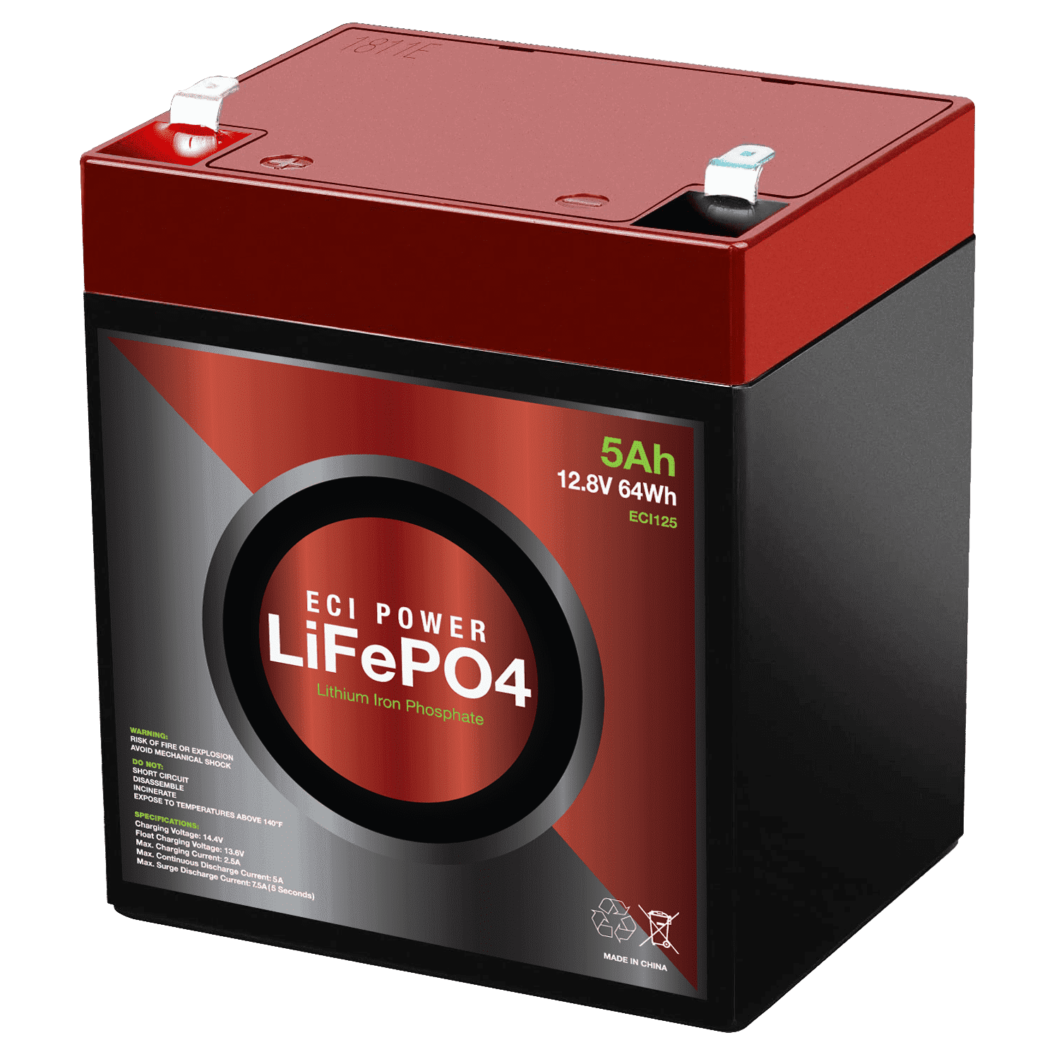 ECI Power 12V 5Ah Lithium LiFePO4 Deep Cycle Rechargeable Battery