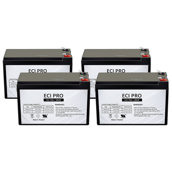 ECI Pro 12 V 7 Ah Sealed Lead Acid (SLA) Rechargeable Battery Maintenance-Free Backup Power - 4 Pack