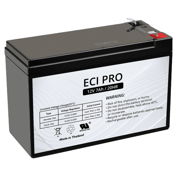 ECI Pro 12V/7Ah Sealed Lead Acid Battery with F1 Terminal, Replace Yuasa NP7-12