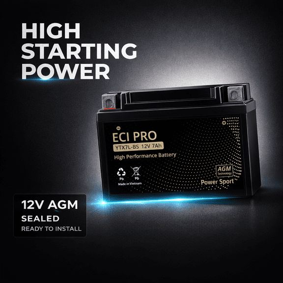 ECI Pro YTX7A-BS Battery 12V 7Ah AGM Motorcycle Battery, Maintenance-Free Sealed Powersports Battery for ATV, Scooter, Dirt Bike Replacement for YTX7A-BS, GTX7A-BS, ETX7A-BS