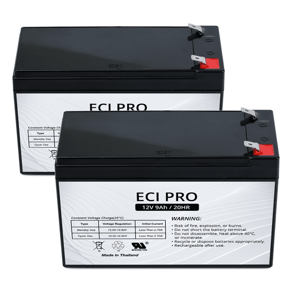 ECI Pro 2 pack 12V 9Ah Sealed Lead Acid Battery – Maintenance-Free, Rechargeable AGM – For UPS replacement battery