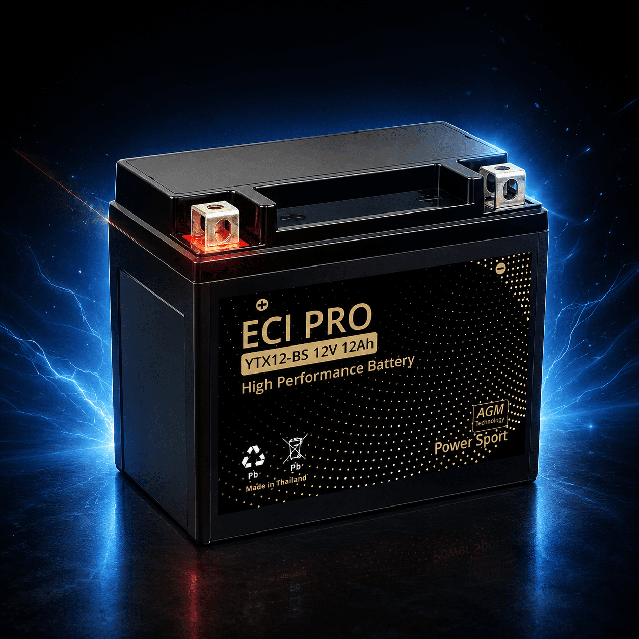ECI Pro YTX12-BS AGM Battery - 12V 12Ah, 210CCA - Fits Select Motorcycles, Honda, Yamaha, Kawasaki, Suzuki & ATVs - Maintenance-Free, Leak-Proof, High CCA, High-Performance Powersports Battery