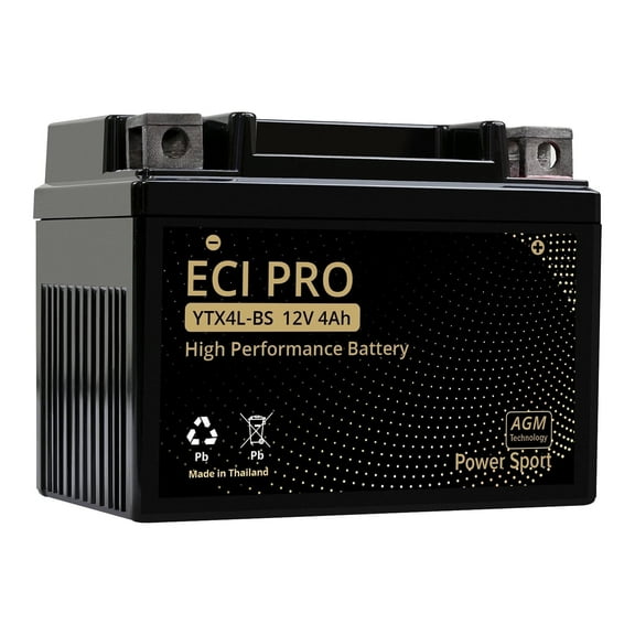 ECI Pro 12V 4Ah Automotive Battery, Group Size BTX4L-BS, 120 CCA, Top Post for Motorcycle, ATV, Scooter