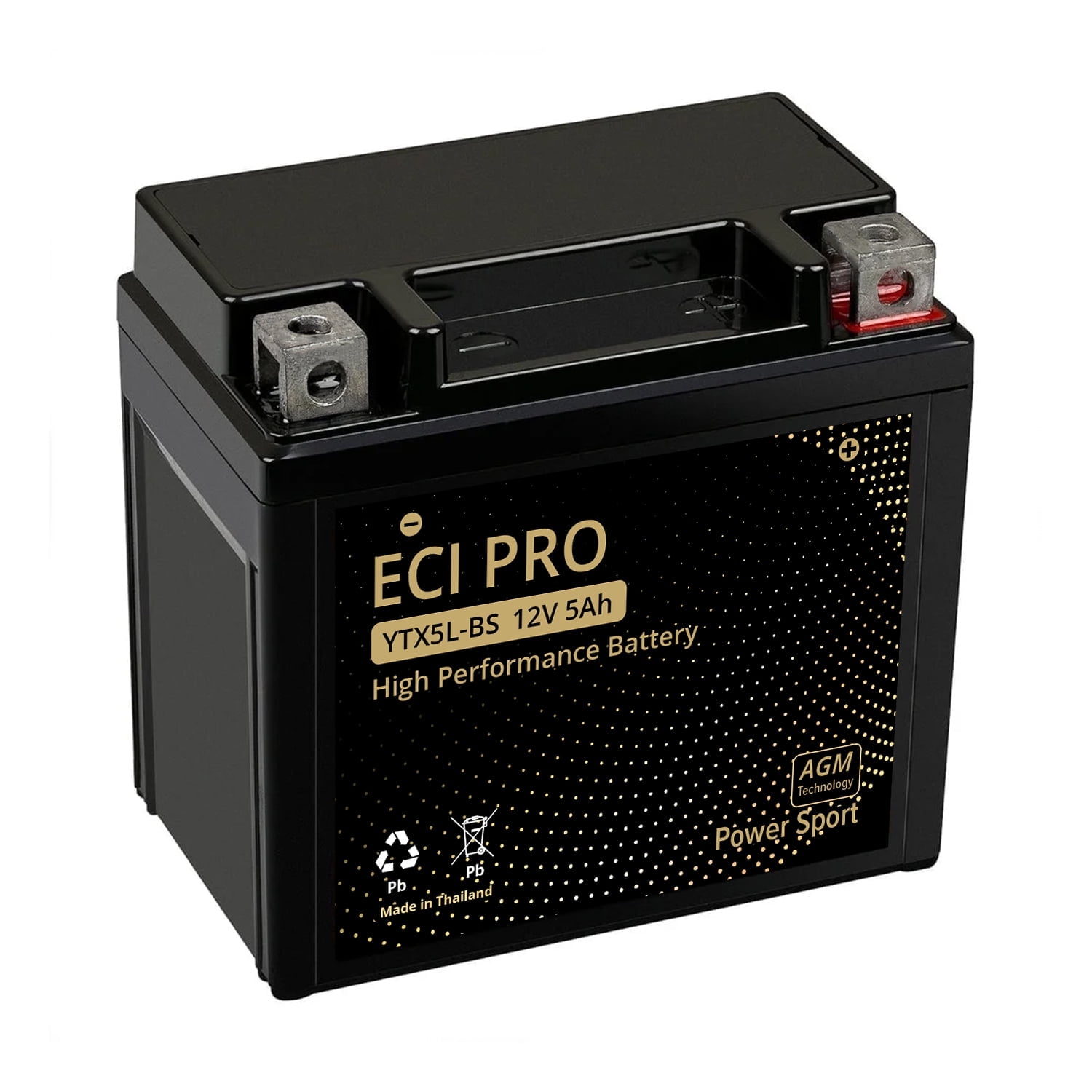 ECI Pro YTX5L-BS AGM Powersports Battery - 12V, 5Ah, Maintenance-Free, High CCA - Fits ATV, Motorcycle, Dirt Bike, UTV & More - Leak-Proof, Vibration Resistant
