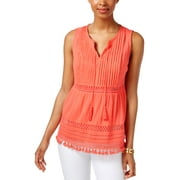 ECI Womens Tassel V-Neck Blouse Orange L
